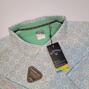 Callaway Polo Shirt Mens 4XLT Swing Tech  All Over Print Neptune Green Golfing